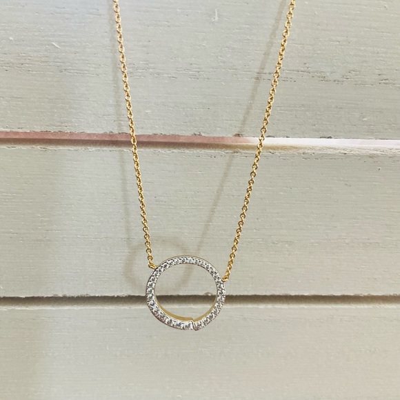 Sparkle Encrusted Circle Jeweled Pendant  18K Plated Necklace - Picture 3 of 6